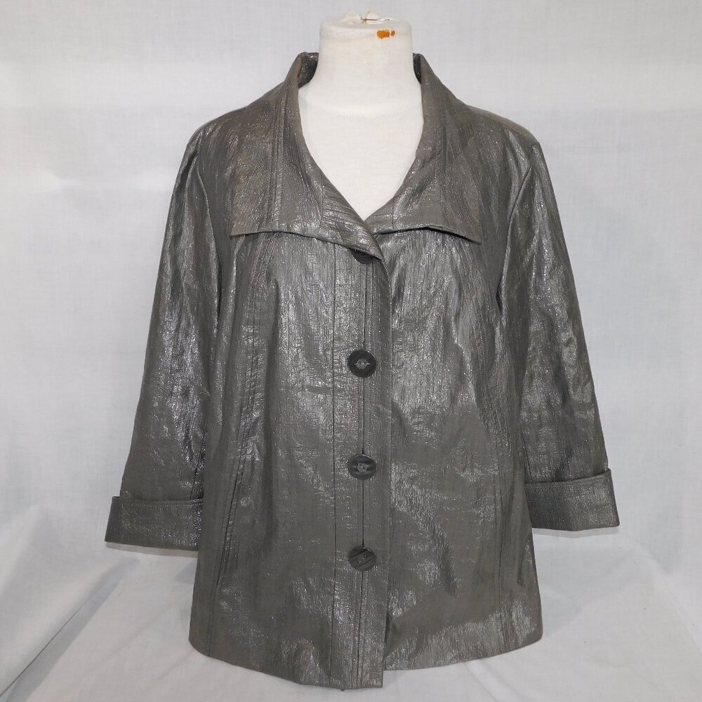 Northern Reflections Silver Gray Wet Look Jacket Blazer 3/4 Sleeve Womens XL